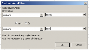 Custom Excel Filter for Poetry