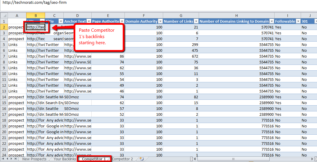 Competitor Link Prospecting in Microsoft Excel